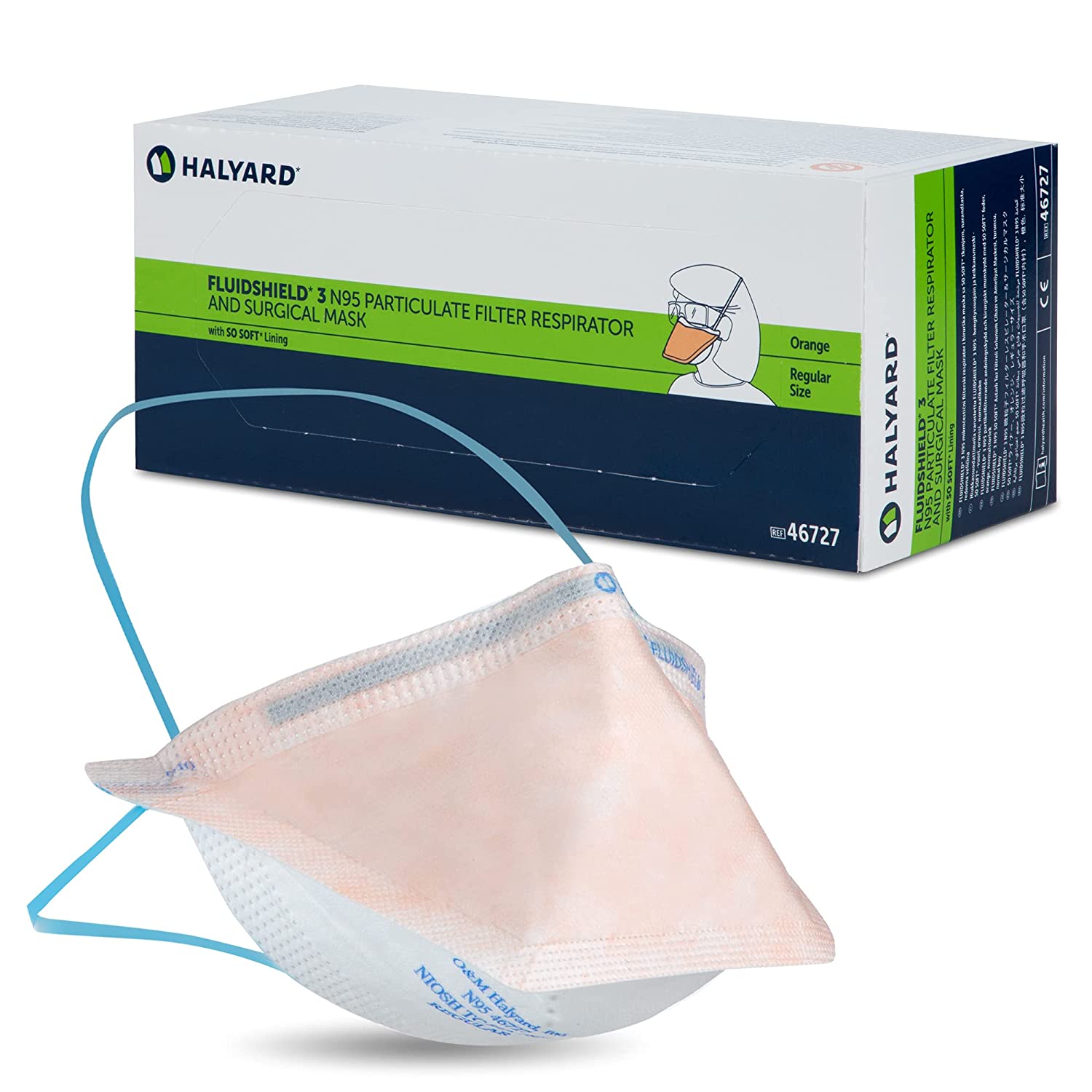 Halyard 46727 Fluidshield Particulate Filter N95 Respirator Mask 35/Pk Orange Halyard 46727 Fluidshield Particulate Filter N95 Respirator Mask 35/Pk Orange